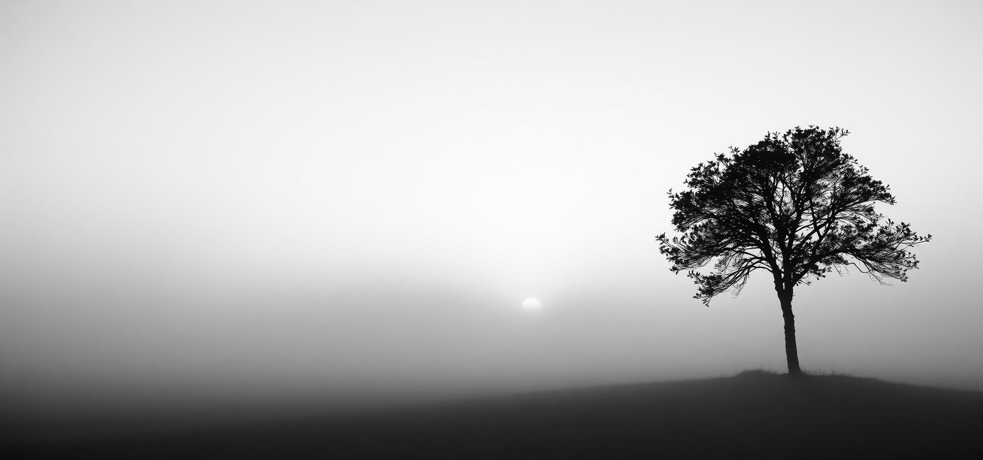 Einsamer Baum im Morgennebel
